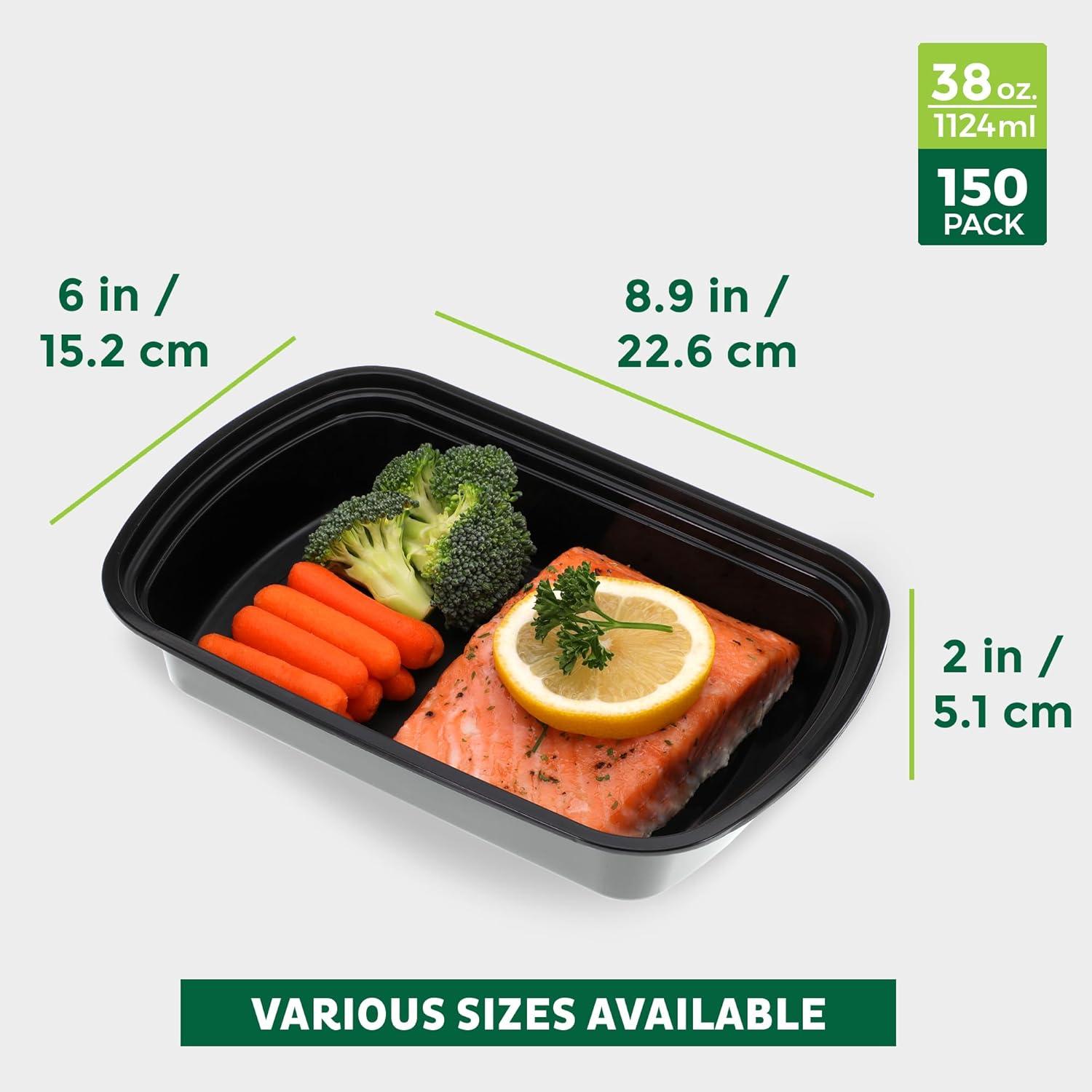 imageFreshware Meal Prep Containers 150 Pack 1 Compartment with Lids Food Storage Containers Bento Box BPA Free Stackable MicrowaveDishwasherFreezer Safe 24 oz1COMP38OZ