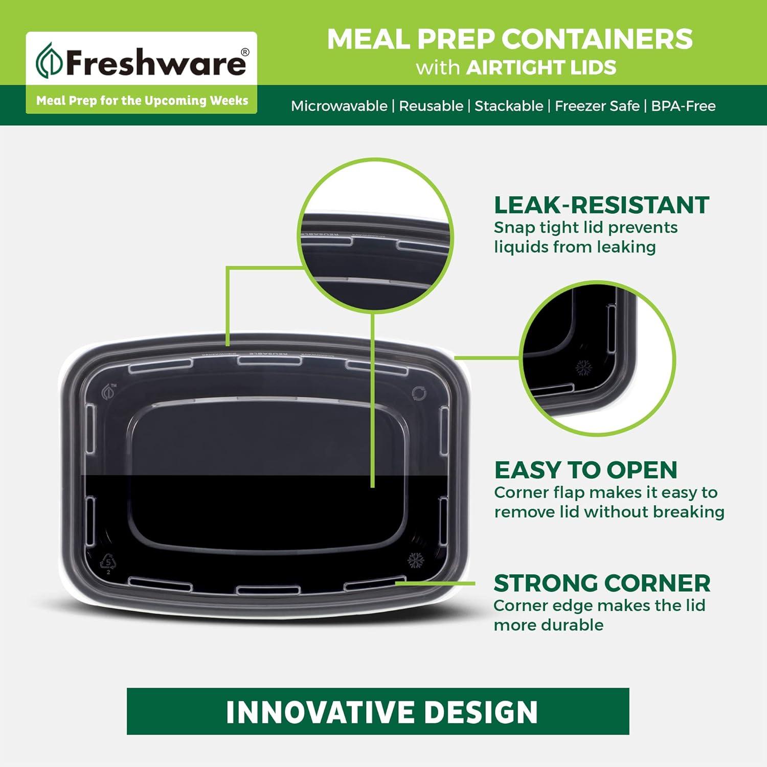 imageFreshware Meal Prep Containers 150 Pack 1 Compartment with Lids Food Storage Containers Bento Box BPA Free Stackable MicrowaveDishwasherFreezer Safe 24 oz1COMP28OZ