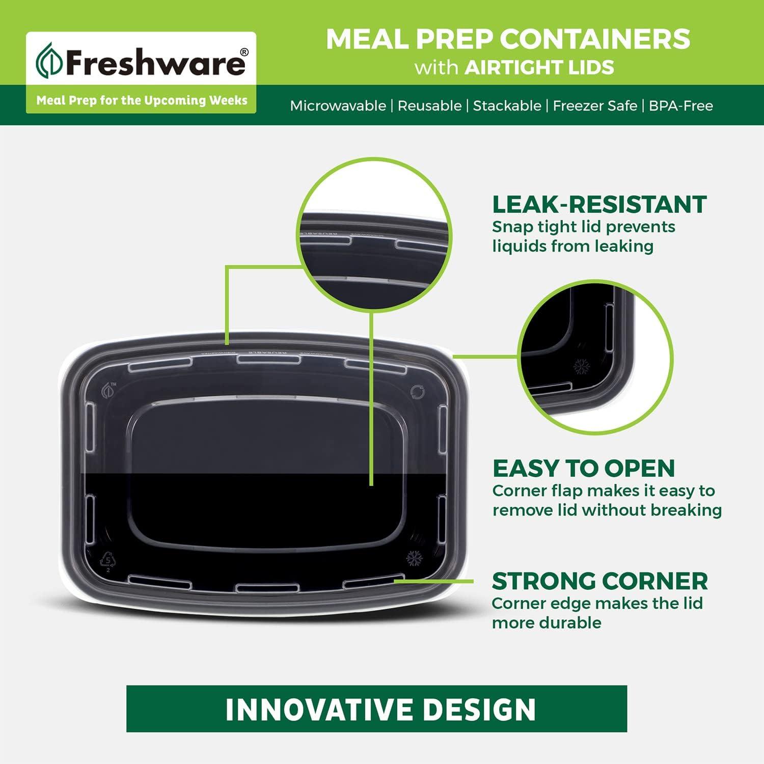 imageFreshware Meal Prep Containers 150 Pack 1 Compartment with Lids Food Storage Containers Bento Box BPA Free Stackable MicrowaveDishwasherFreezer Safe 24 oz1COMP16OZ