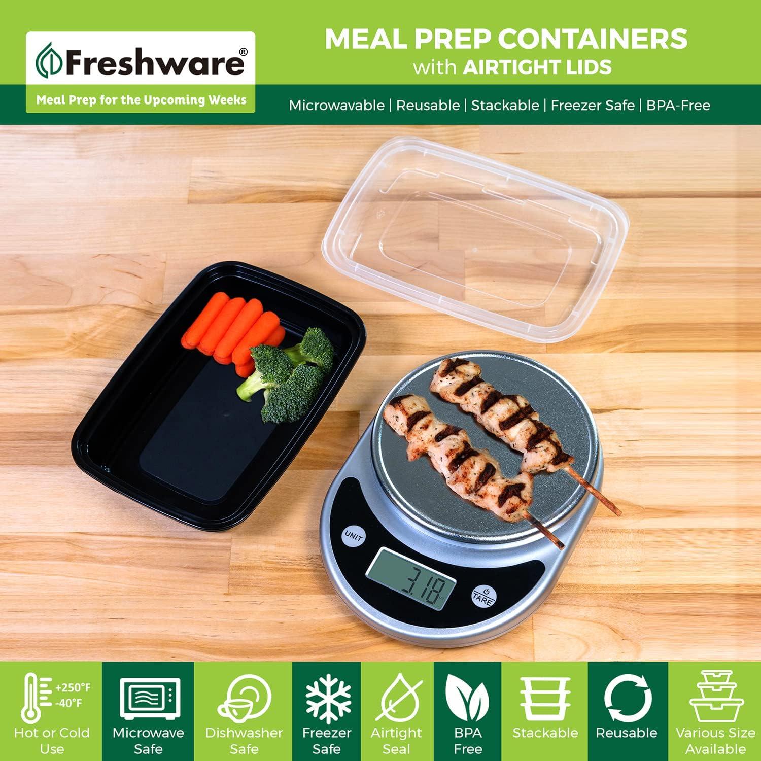 imageFreshware Meal Prep Containers 150 Pack 1 Compartment with Lids Food Storage Containers Bento Box BPA Free Stackable MicrowaveDishwasherFreezer Safe 24 oz1COMP16OZ