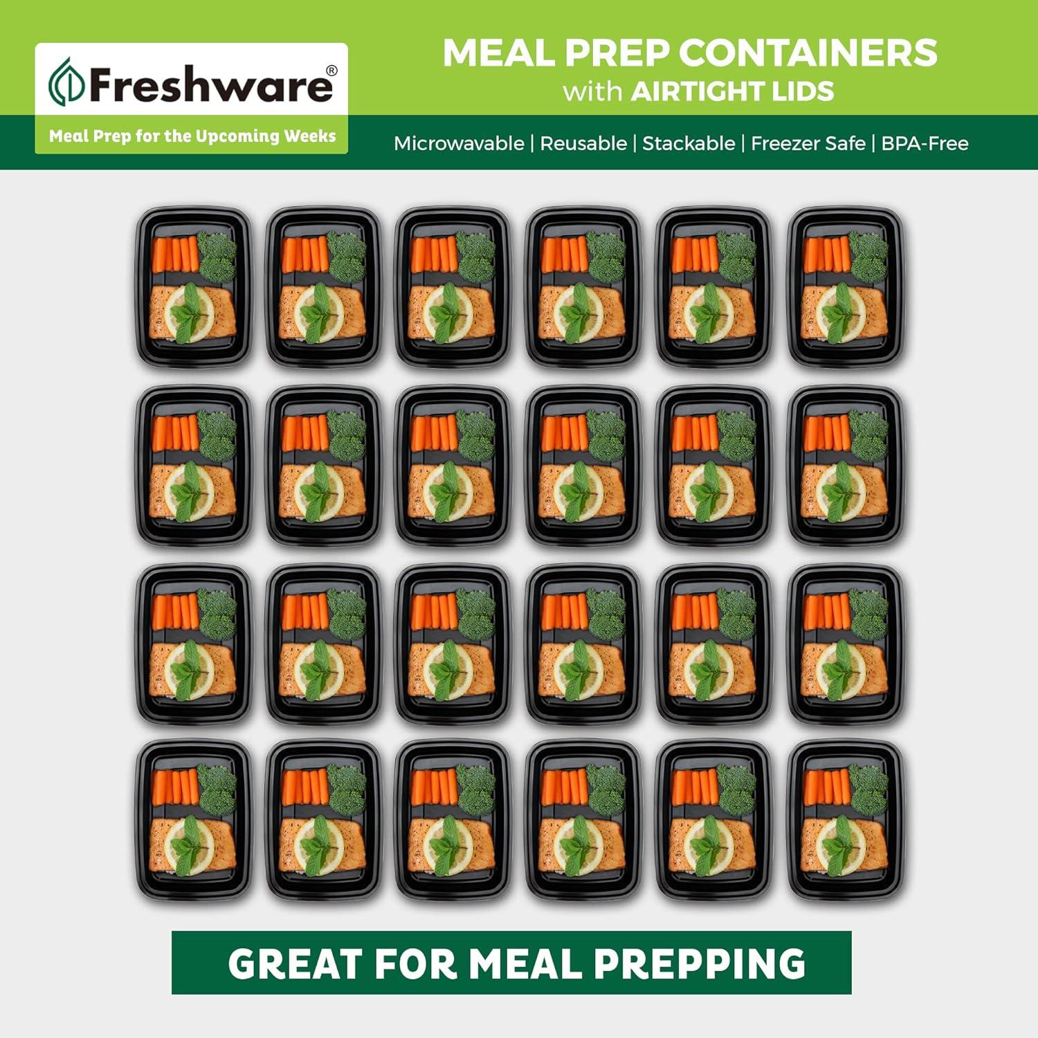 imageFreshware Meal Prep Containers 150 Pack 1 Compartment with Lids Food Storage Containers Bento Box BPA Free Stackable MicrowaveDishwasherFreezer Safe 24 oz1COMP28OZ