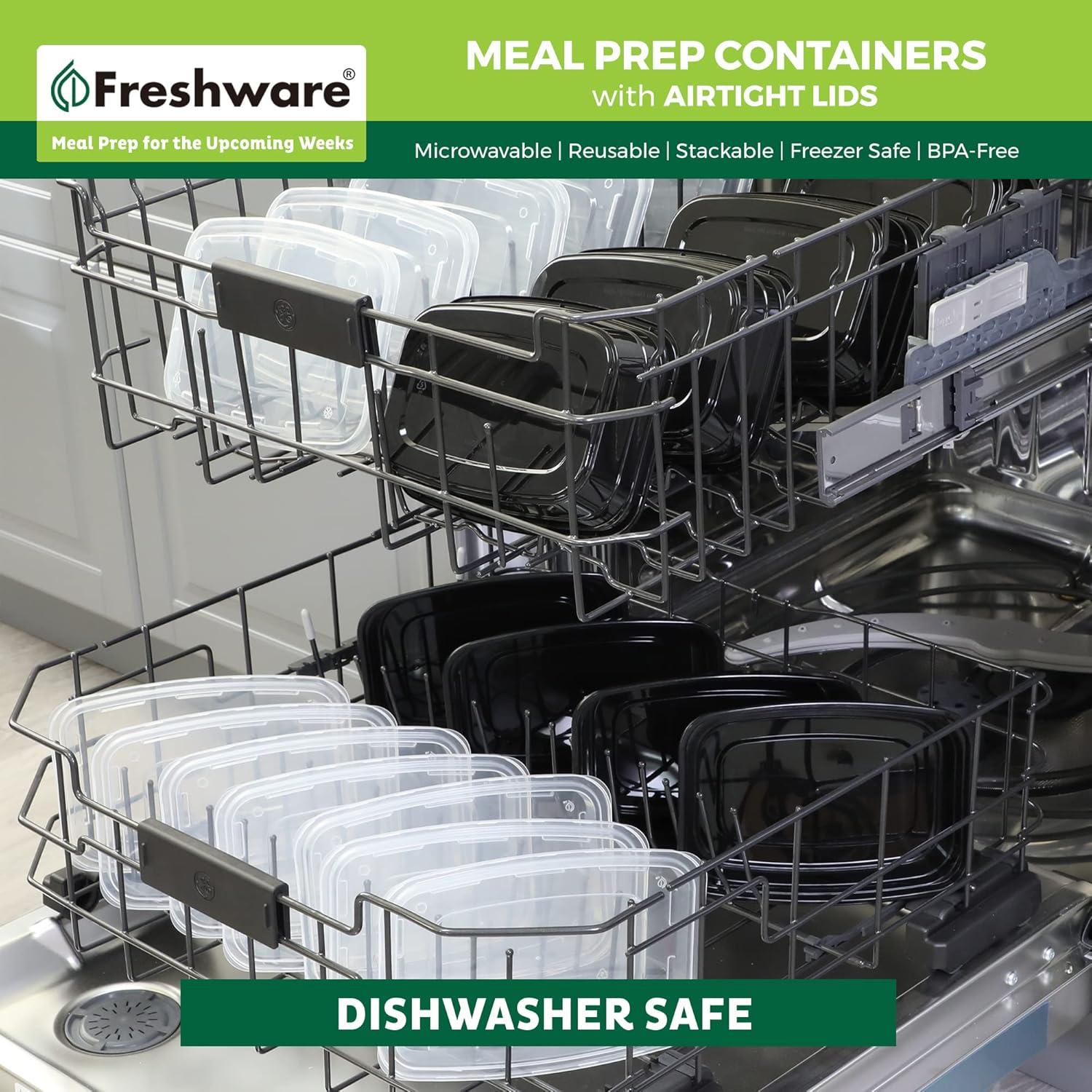 imageFreshware Meal Prep Containers 150 Pack 1 Compartment with Lids Food Storage Containers Bento Box BPA Free Stackable MicrowaveDishwasherFreezer Safe 24 oz1COMP28OZ
