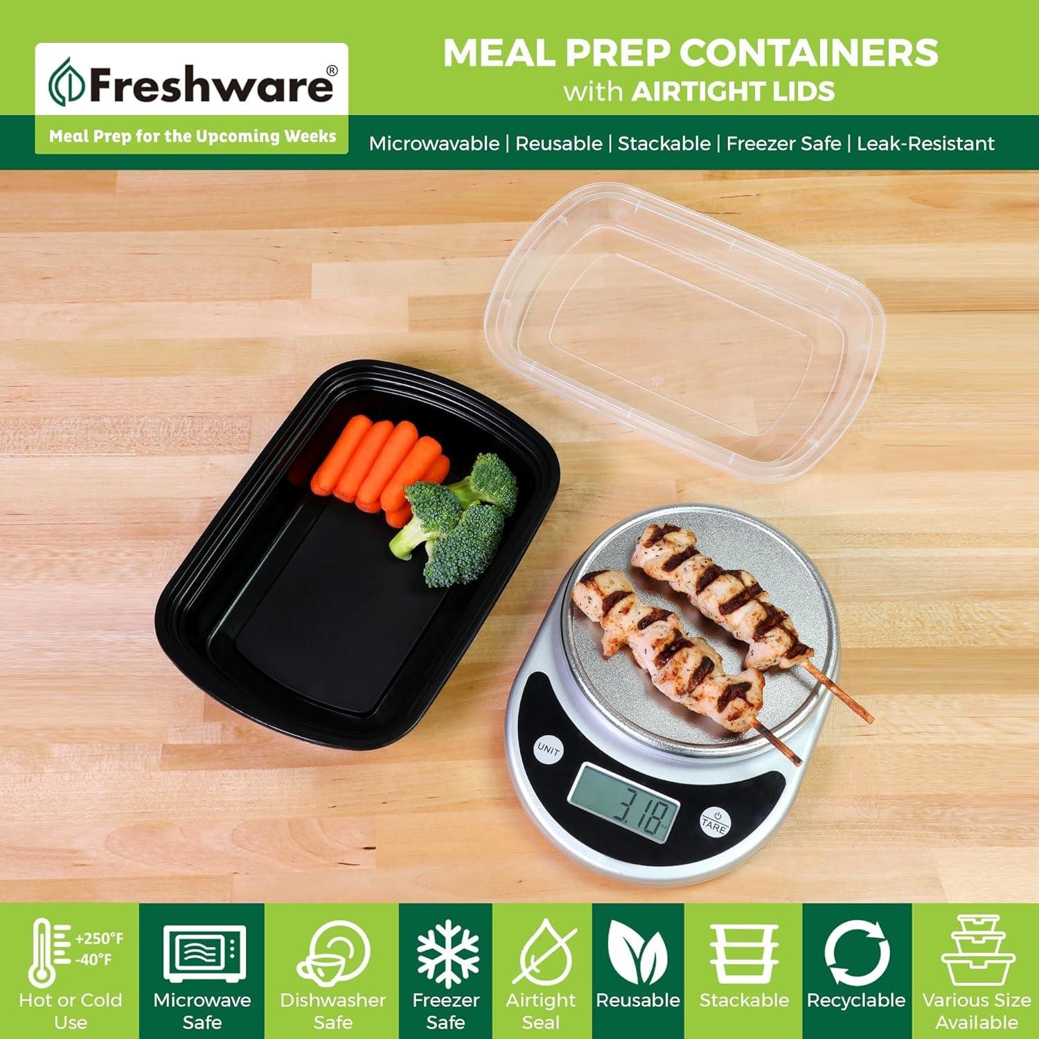 imageFreshware Meal Prep Containers 150 Pack 1 Compartment with Lids Food Storage Containers Bento Box BPA Free Stackable MicrowaveDishwasherFreezer Safe 24 oz1COMP38OZ