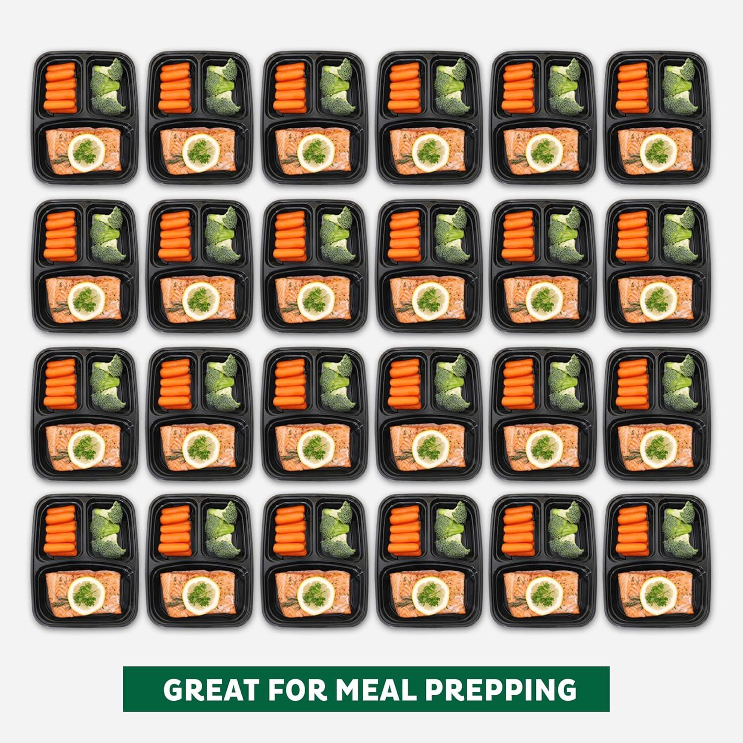 imageFreshware Meal Prep Containers 150 Pack 3 Compartment with Lids Food Storage Containers Bento Box BPA Free Stackable MicrowaveDishwasherFreezer Safe 24 oz
