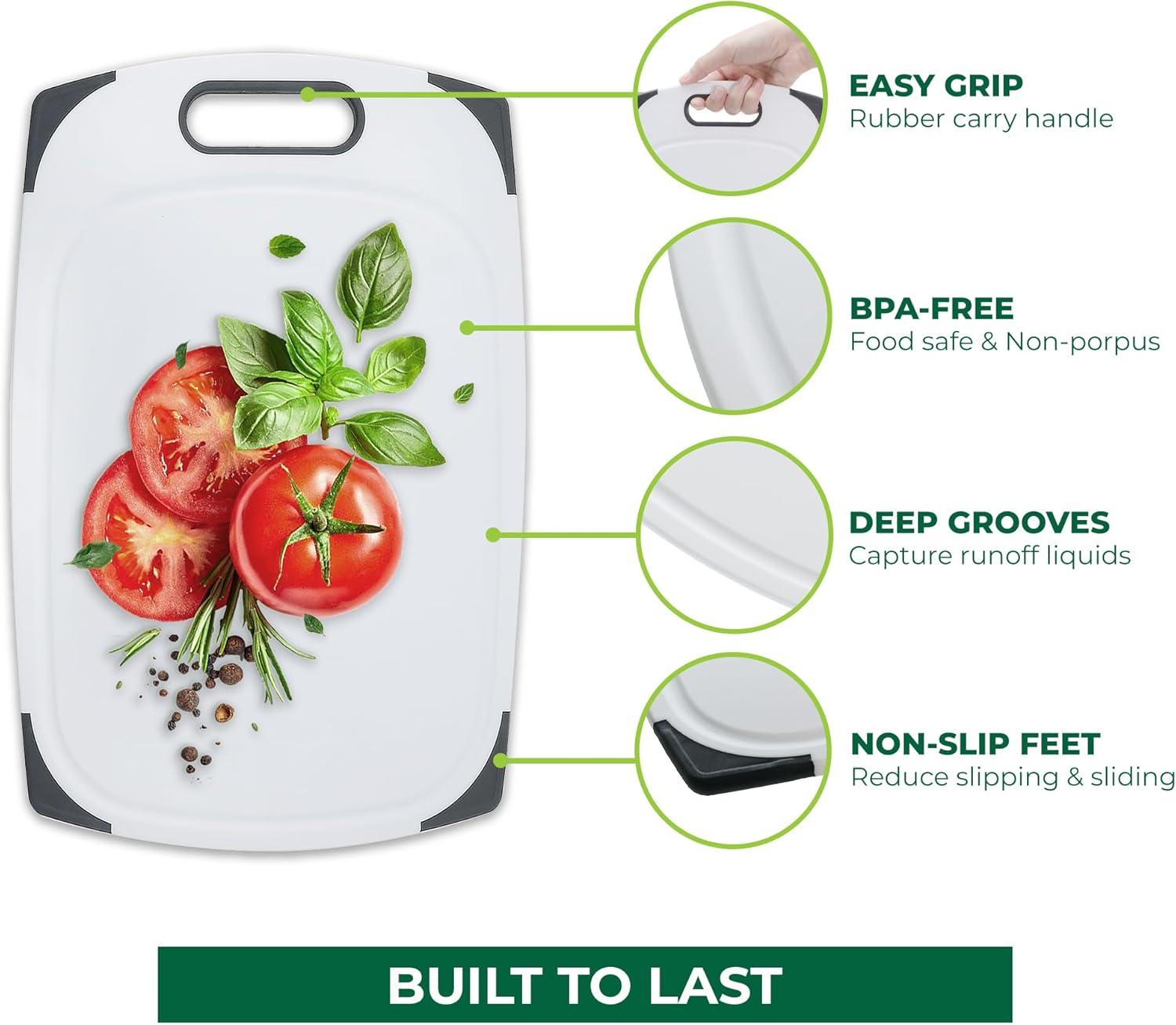 imagePlastic Cutting Boards for Kitchen Cutting Board Set of 3 Juice Grooves with Easy Grip Handle BPAFree NonPorous Dishwasher Safe Black MarblePlastic Set of 3 White