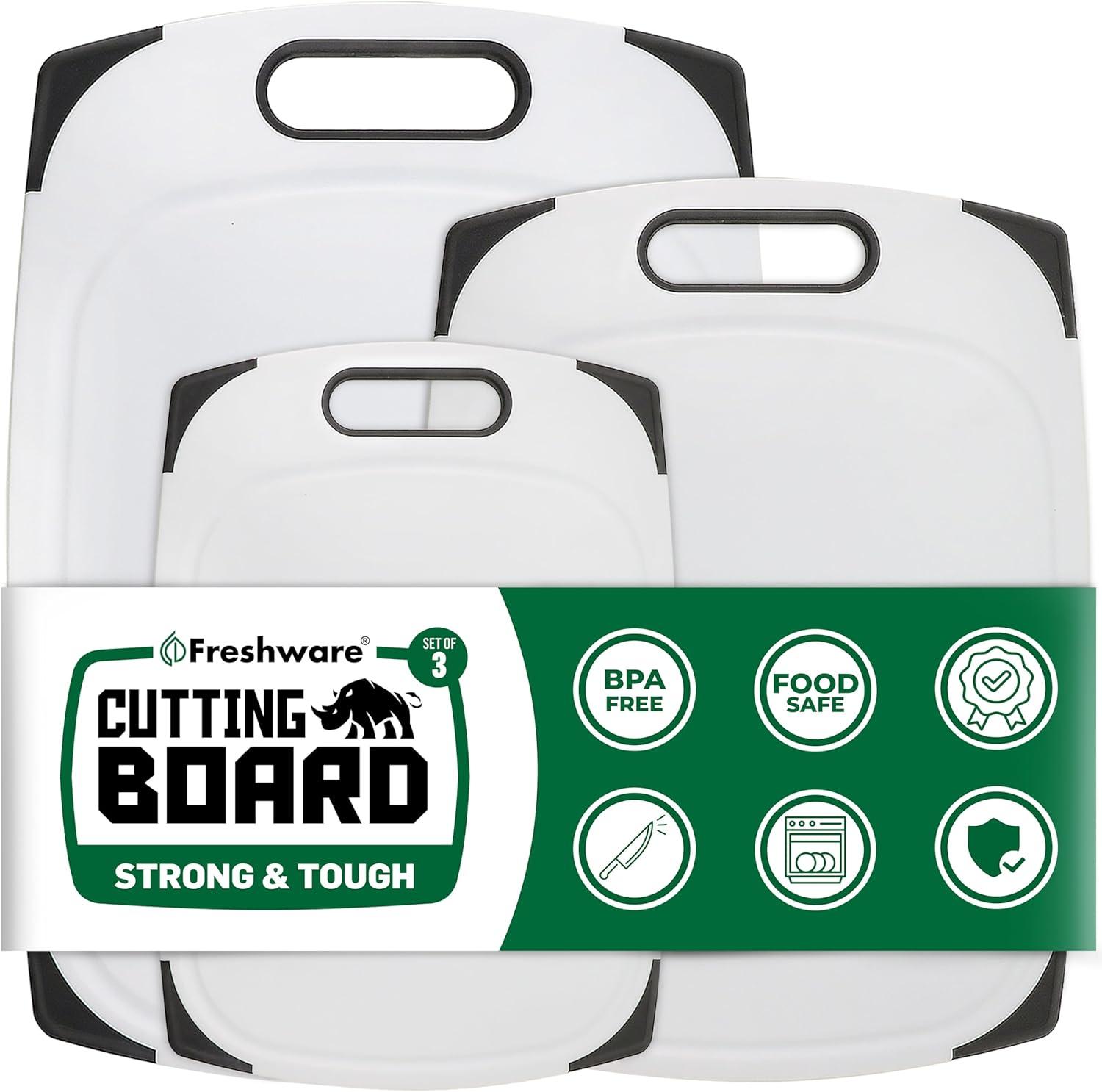 imagePlastic Cutting Boards for Kitchen Cutting Board Set of 3 Juice Grooves with Easy Grip Handle BPAFree NonPorous Dishwasher Safe Black MarblePlastic Set of 3 White