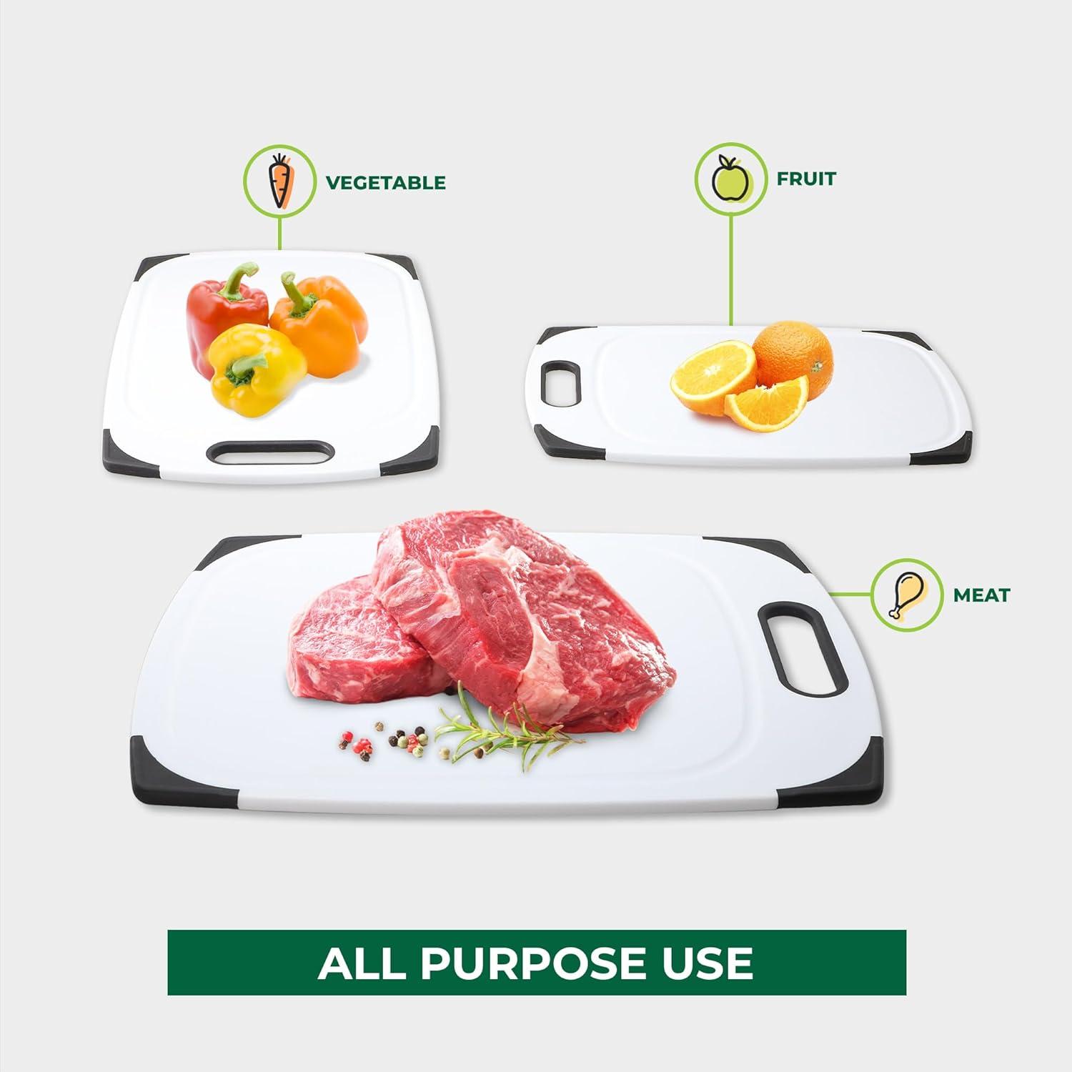 imagePlastic Cutting Boards for Kitchen Cutting Board Set of 3 Juice Grooves with Easy Grip Handle BPAFree NonPorous Dishwasher Safe Black MarblePlastic Set of 3 White
