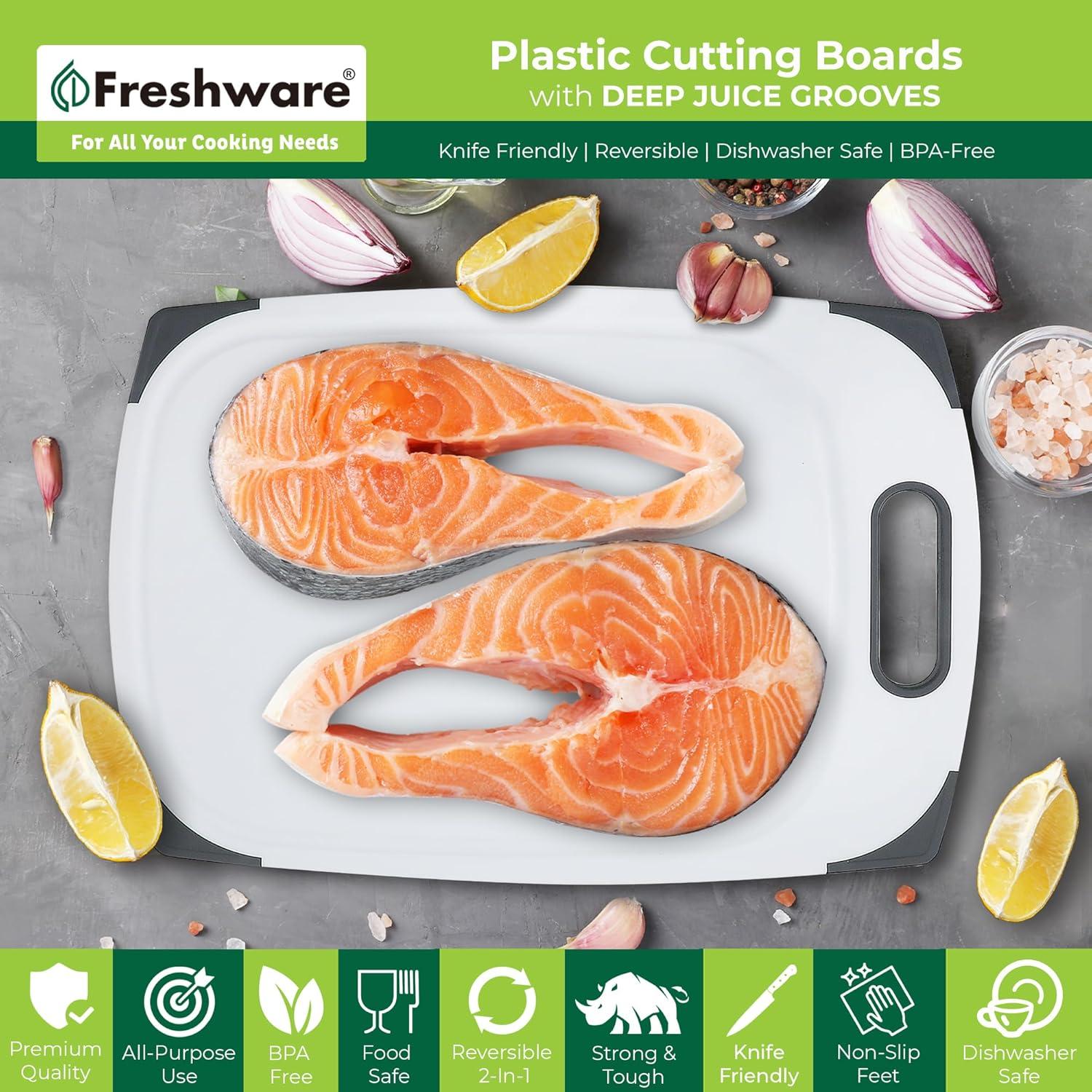imagePlastic Cutting Boards for Kitchen Cutting Board Set of 3 Juice Grooves with Easy Grip Handle BPAFree NonPorous Dishwasher Safe Black MarblePlastic Set of 3 White