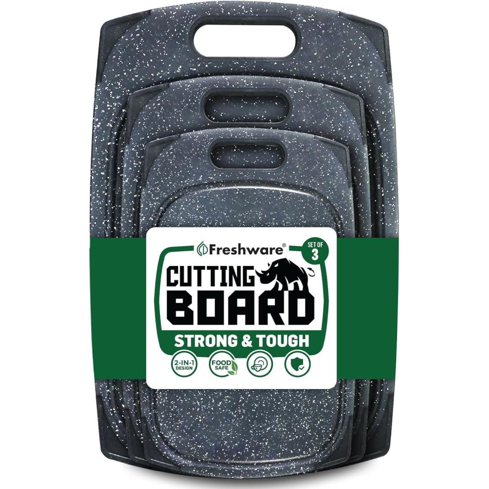 imagePlastic Cutting Boards for Kitchen Cutting Board Set of 3 Juice Grooves with Easy Grip Handle BPAFree NonPorous Dishwasher Safe Black MarbleSet of 3 Black Marble