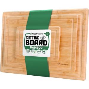Bamboo Cutting Boards for Kitchen with Juice Groove [Extra-Large] Wood Cutting Board for Chopping Meat, Vegetables, Fruits, Cheese, Knife Friendly Serving Tray with Handles, 18 x 12.5 Inch(Large (Set of 3))