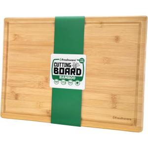 Bamboo Cutting Boards for Kitchen with Juice Groove [Extra-Large] Wood Cutting Board for Chopping Meat, Vegetables, Fruits, Cheese, Knife Friendly Serving Tray with Handles, 18 x 12.5-inch