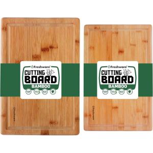 Bamboo Cutting Boards for Kitchen with Juice Groove [Set of 2] Wood Cutting Board for Chopping Meat, Vegetables, Fruits, Cheese, Knife Friendly Serving Tray with Handles