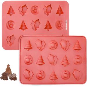 Freshware 12-Cavity Petite Silicone Mold for Soap, Bread, Loaf, Muffin, Brownie, Cornbread, Cheesecake, Pudding, and More(Christmas [15 Cup] 2-Pack)