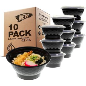 Freshware Meal Prep Containers [10 Pack] Bento Box, Food Storage Containers, Plastic Bowls with Lids for Soup and Salad, BPA Free, Stackable, Lunch Boxes, Microwave/Dishwasher/Freezer Safe (42 oz)