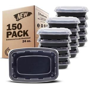 Freshware Meal Prep Containers [150 Pack] 1 Compartment with Lids, Food Storage Containers, Bento Box, BPA Free, Stackable, Microwave/Dishwasher/Freezer Safe (24 oz)(1-COMP-24OZ)