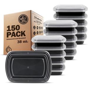 Freshware Meal Prep Containers [150 Pack] 1 Compartment with Lids, Food Storage Containers, Bento Box, BPA Free, Stackable, Microwave/Dishwasher/Freezer Safe (24 oz)(1-COMP-38OZ)
