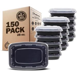 Freshware Meal Prep Containers [150 Pack] 1 Compartment with Lids, Food Storage Containers, Bento Box, BPA Free, Stackable, Microwave/Dishwasher/Freezer Safe (24 oz)(1-COMP-28OZ)