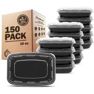 Freshware Meal Prep Containers [150 Pack] 1 Compartment with Lids, Food Storage Containers, Bento Box, BPA Free, Stackable, Microwave/Dishwasher/Freezer Safe (24 oz)(1-COMP-16OZ)