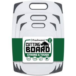 Plastic Cutting Boards for Kitchen, Cutting Board Set of 3, Juice Grooves with Easy Grip Handle, BPA-Free, Non-Porous, Dishwasher Safe, Black Marble(Plastic  Set of 3  White)