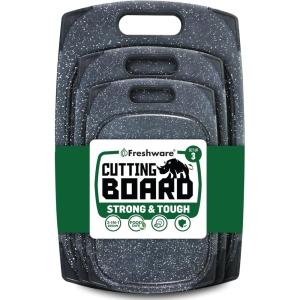 Plastic Cutting Boards for Kitchen, Cutting Board Set of 3, Juice Grooves with Easy Grip Handle, BPA-Free, Non-Porous, Dishwasher Safe, Black Marble(Set of 3  Black Marble)