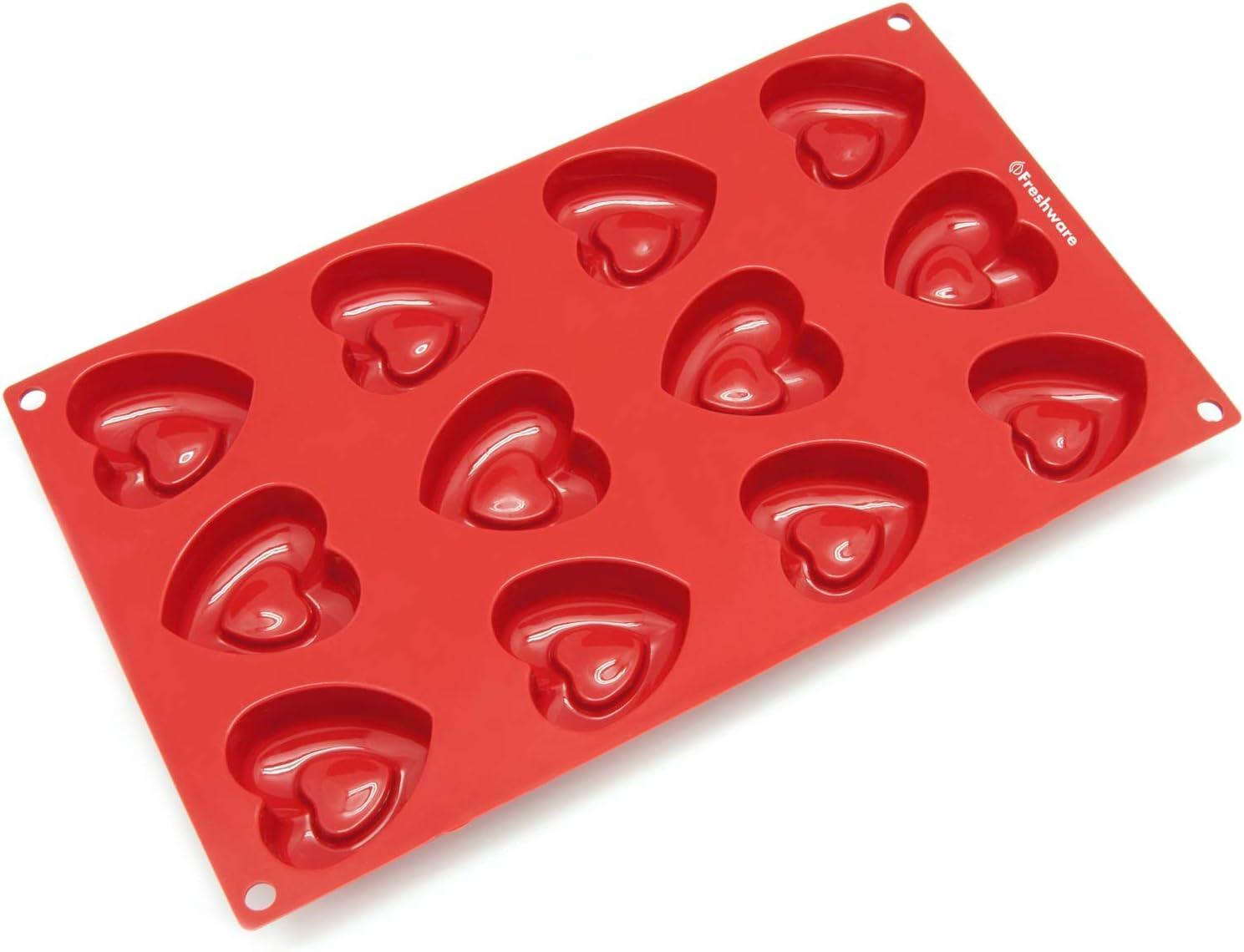 imageFreshware 12Cavity Silicone Mini Valentine Heart Muffin Brownie Cornbread Cheesecake Pudding Jello Shot and Soap Mold