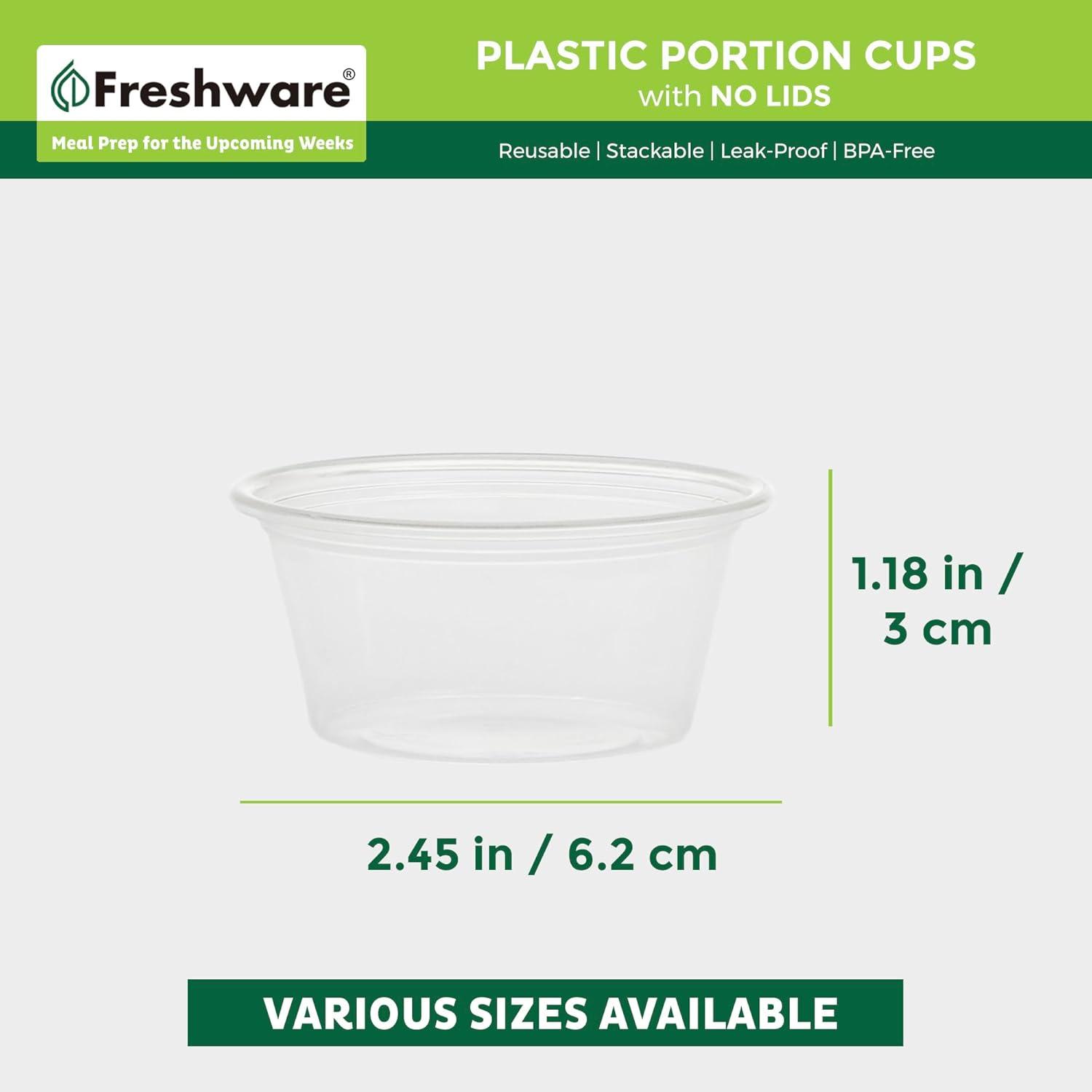 imageFreshware Plastic Portion Cups No Lids 4 Ounce 250 Count Disposable Plastic Cups for Meal Prep Salad Dressing Jellos Shot Cups Souffle Cups Condiment and Dipping Sauce Cups2 oz 250 cup