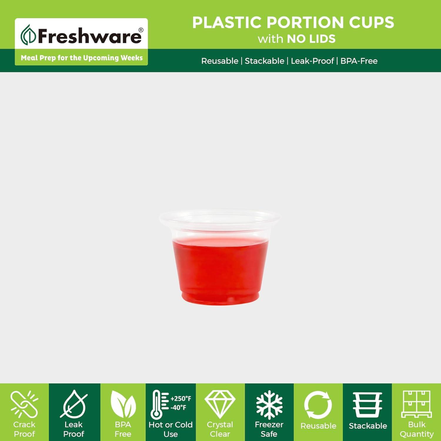 imageFreshware Plastic Portion Cups No Lids 4 Ounce 250 Count Disposable Plastic Cups for Meal Prep Salad Dressing Jellos Shot Cups Souffle Cups Condiment and Dipping Sauce Cups1 oz 250 cups