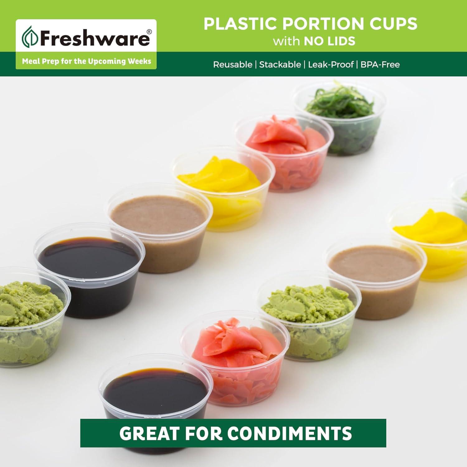 imageFreshware Plastic Portion Cups No Lids 4 Ounce 250 Count Disposable Plastic Cups for Meal Prep Salad Dressing Jellos Shot Cups Souffle Cups Condiment and Dipping Sauce Cups325 oz 250 cups