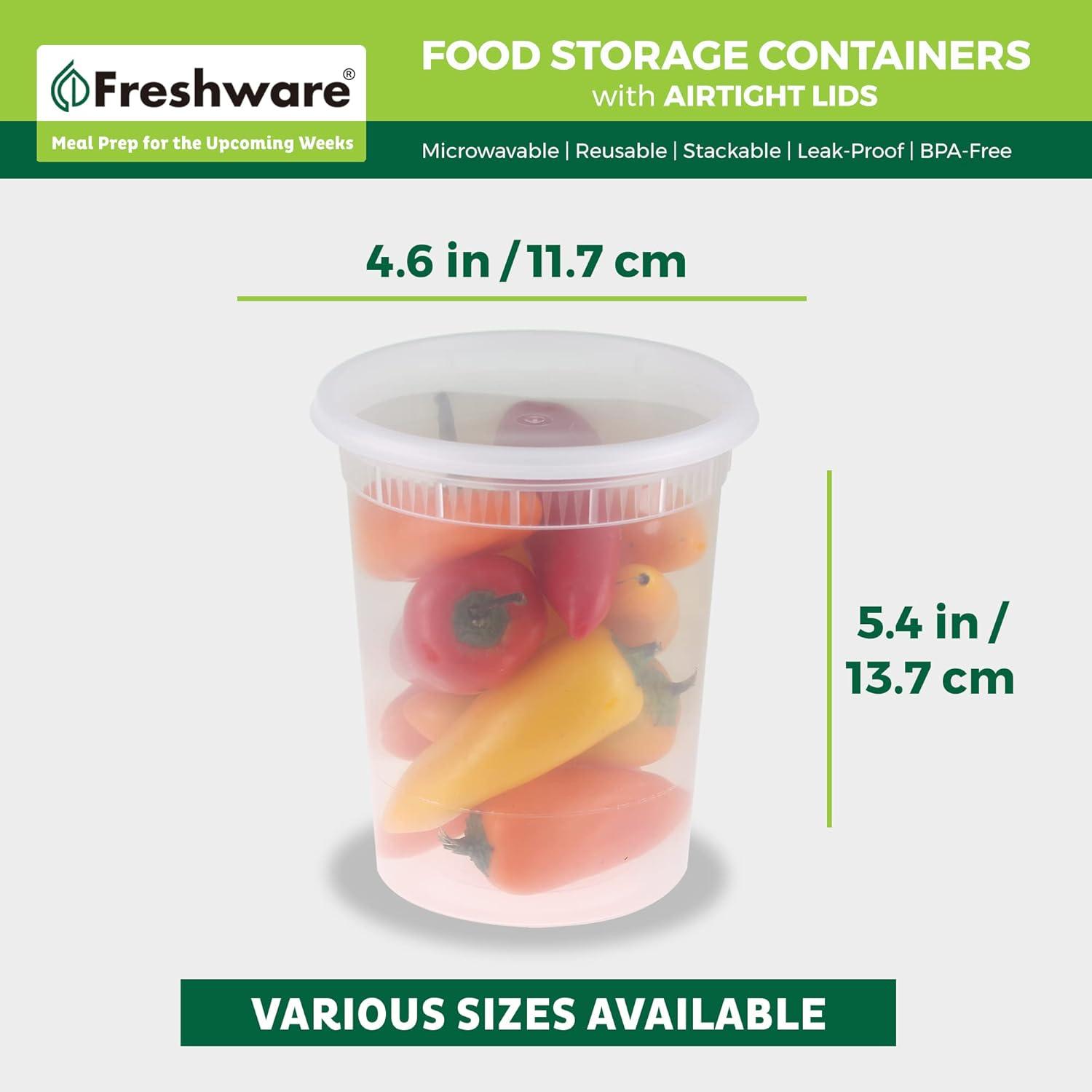 imageFreshware Food Storage Containers 24 Set 32 oz Plastic Deli Containers with Lids Slime Soup Meal Prep Containers BPA Free Stackable Leakproof Dishwasher and Freezer Safe Translucent32 oz 240 Sets