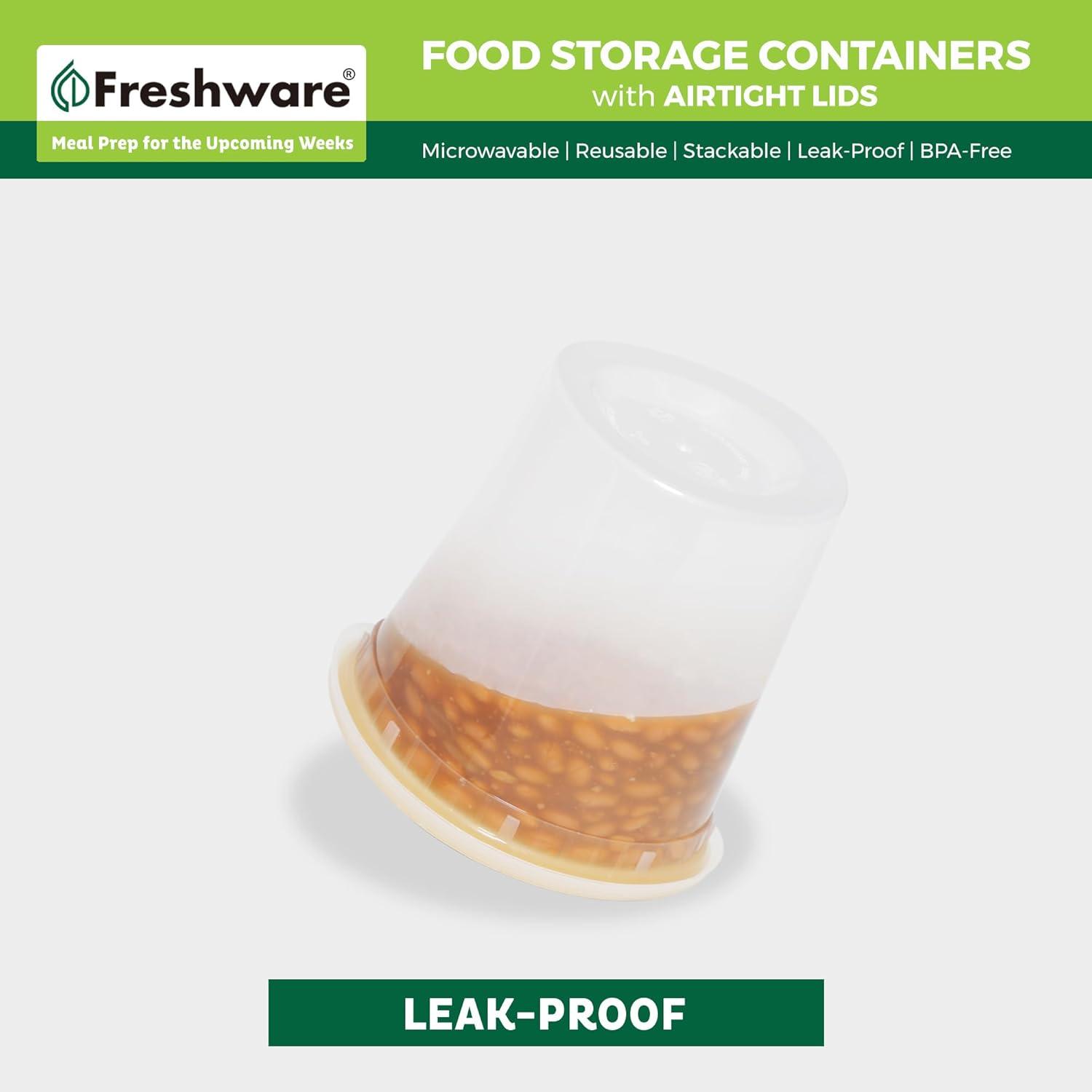 imageFreshware Food Storage Containers 24 Set 32 oz Plastic Deli Containers with Lids Slime Soup Meal Prep Containers BPA Free Stackable Leakproof Dishwasher and Freezer Safe Translucent24 oz 240 Sets