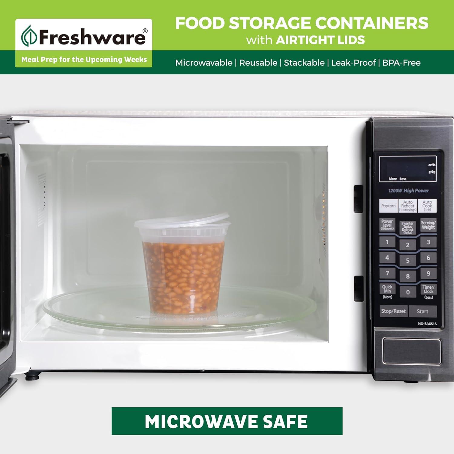 imageFreshware Food Storage Containers 24 Set 32 oz Plastic Deli Containers with Lids Slime Soup Meal Prep Containers BPA Free Stackable Leakproof Dishwasher and Freezer Safe Translucent24 oz 240 Sets