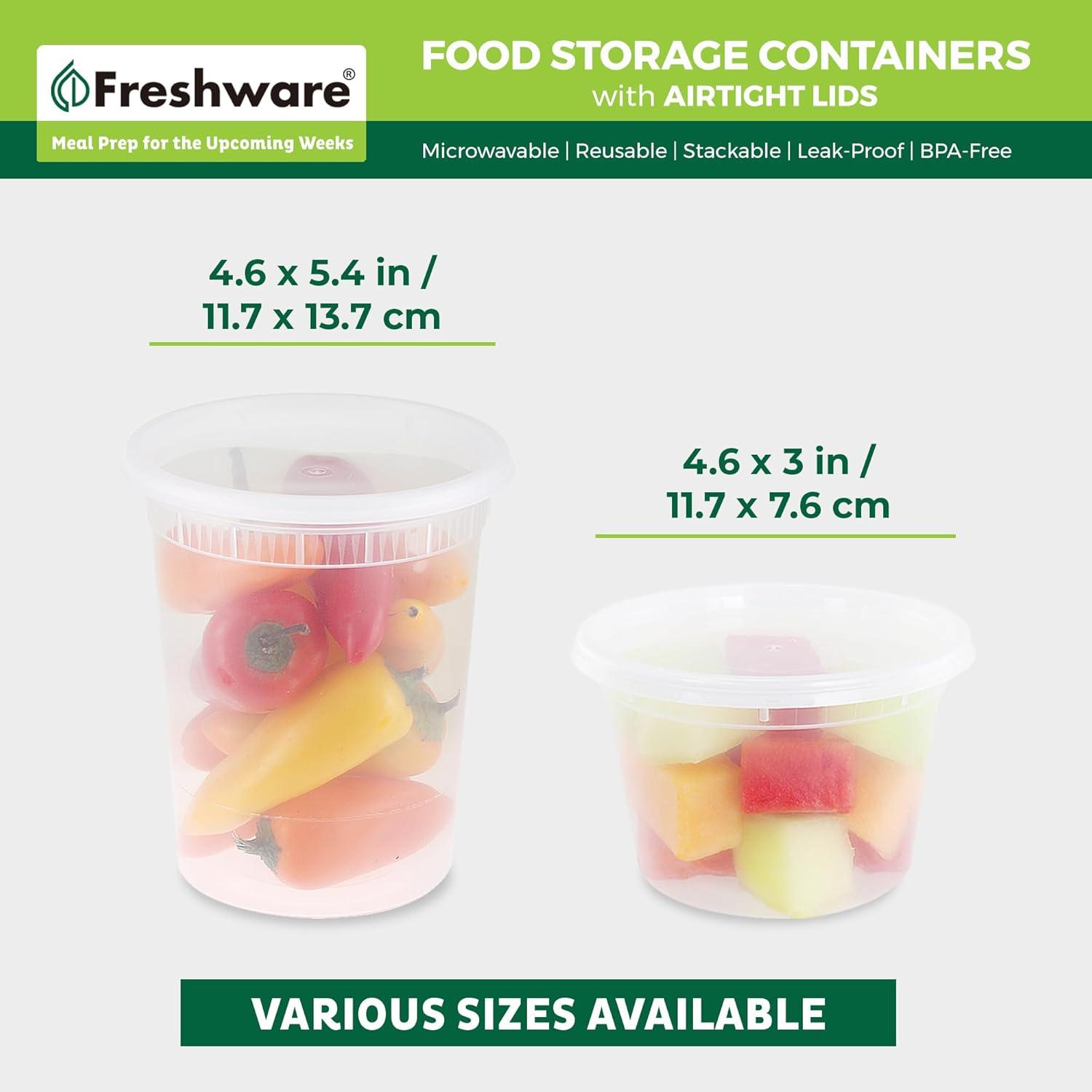 imageFreshware Food Storage Containers 24 Set 32 oz Plastic Deli Containers with Lids Slime Soup Meal Prep Containers BPA Free Stackable Leakproof Dishwasher and Freezer Safe Translucent16 32 oz 48 Sets