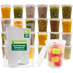 Freshware Deli Containers with Lids 32 oz [50 Set] Leak-Proof BPA Free Plastic Take Out Bowls, Food Storage Containers for Takeout Meal Prep Storage, Freezer, Microwave & Dishwasher Safe