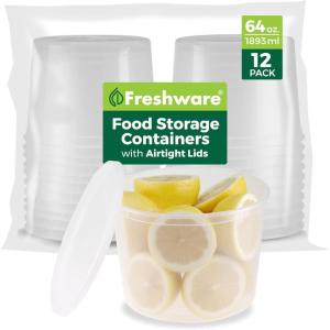 Freshware Food Storage Containers [24 Set] 32 oz Plastic Deli Containers with Lids, Slime, Soup, Meal Prep Containers, BPA Free, Stackable, Leakproof, Dishwasher and Freezer Safe, Translucent(64 oz – 12 Sets)