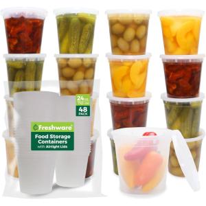 Freshware Food Storage Containers [24 Set] 32 oz Plastic Deli Containers with Lids, Slime, Soup, Meal Prep Containers, BPA Free, Stackable, Leakproof, Dishwasher and Freezer Safe, Translucent(24 oz – 48 Sets)