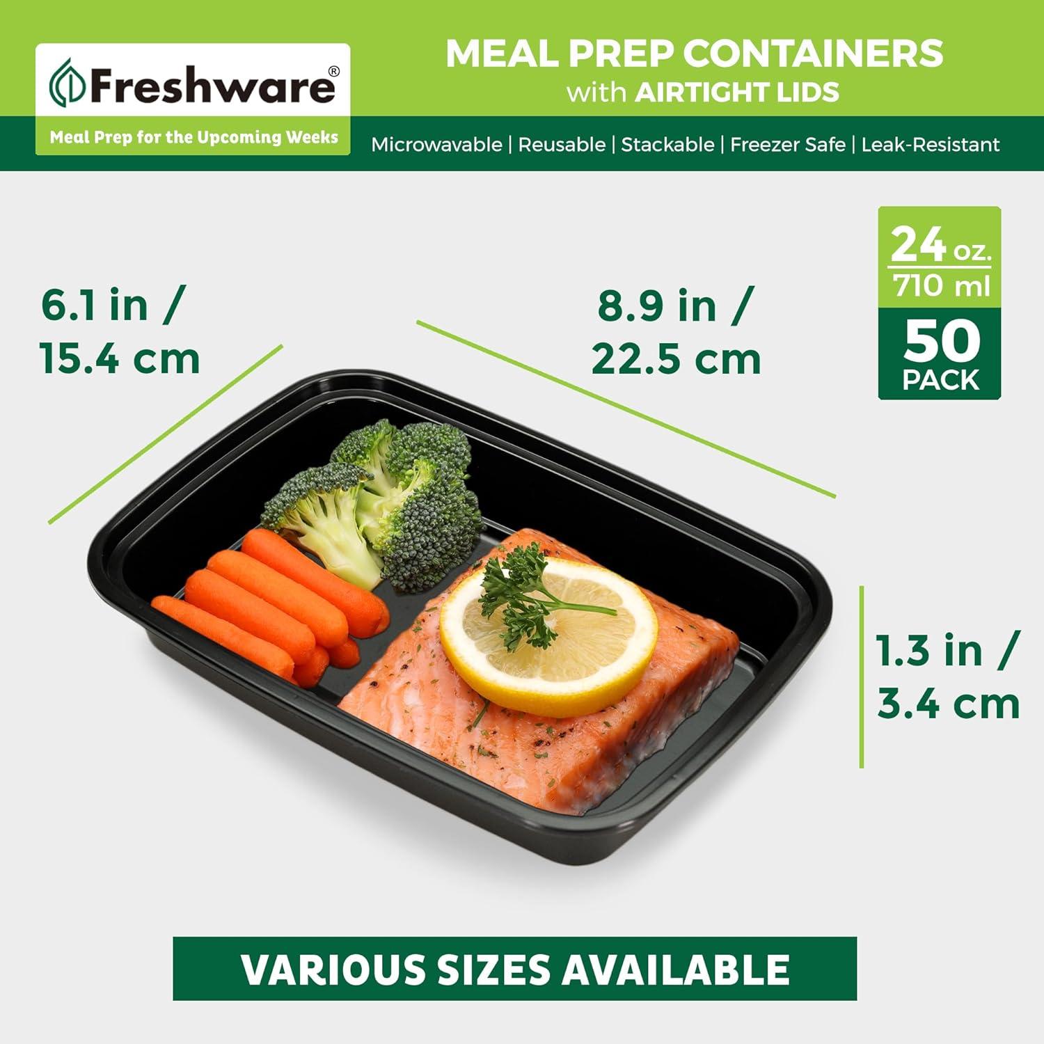 imageFreshware Meal Prep Containers 150 Pack 1 Compartment Food Storage Containers with Lids Bento Box BPA Free Stackable MicrowaveDishwasherFreezer Safe 28 ozBlack