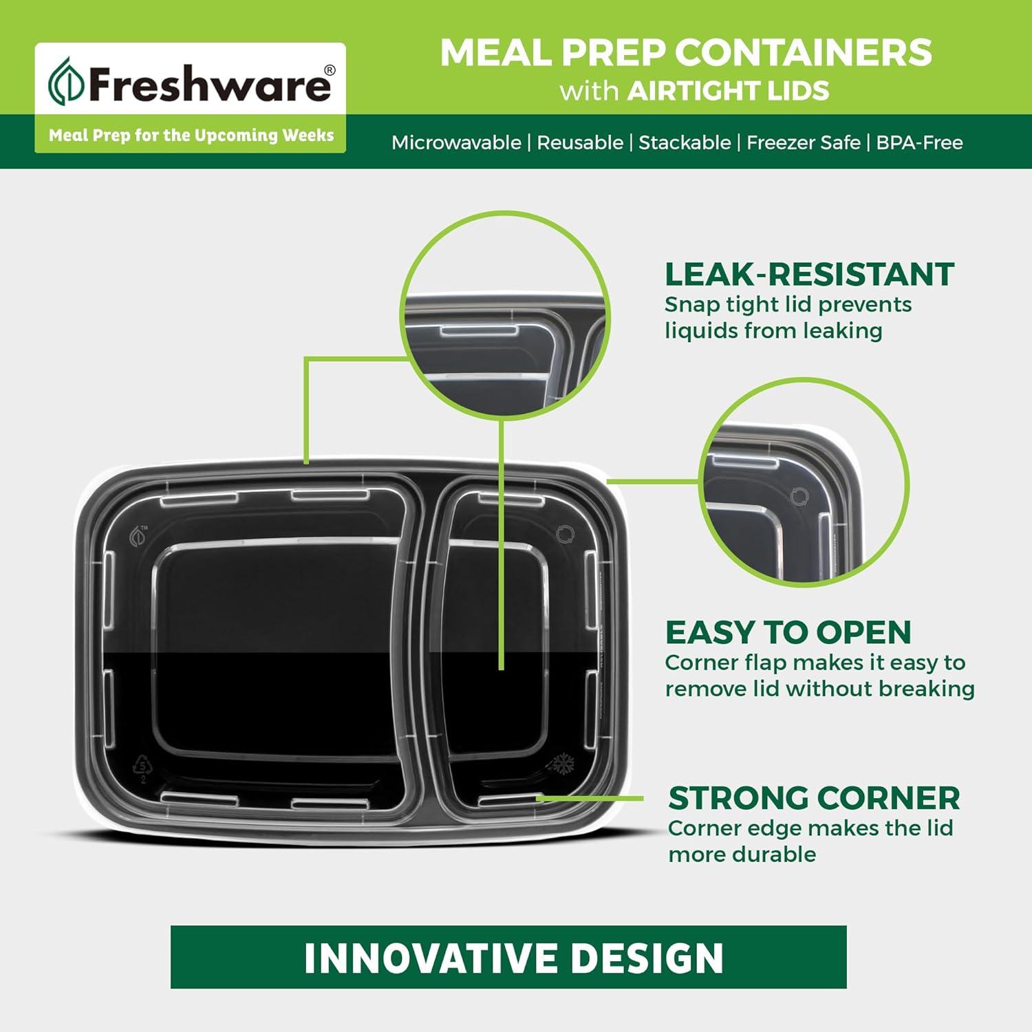 imageFreshware Meal Prep Containers 150 Pack 1 Compartment Food Storage Containers with Lids Bento Box BPA Free Stackable MicrowaveDishwasherFreezer Safe 28 ozBlack