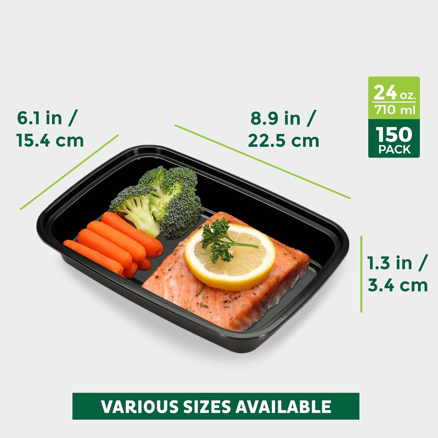 imageFreshware Meal Prep Containers 150 Pack 1 Compartment Food Storage Containers with Lids Bento Box BPA Free Stackable MicrowaveDishwasherFreezer Safe 28 ozBlack