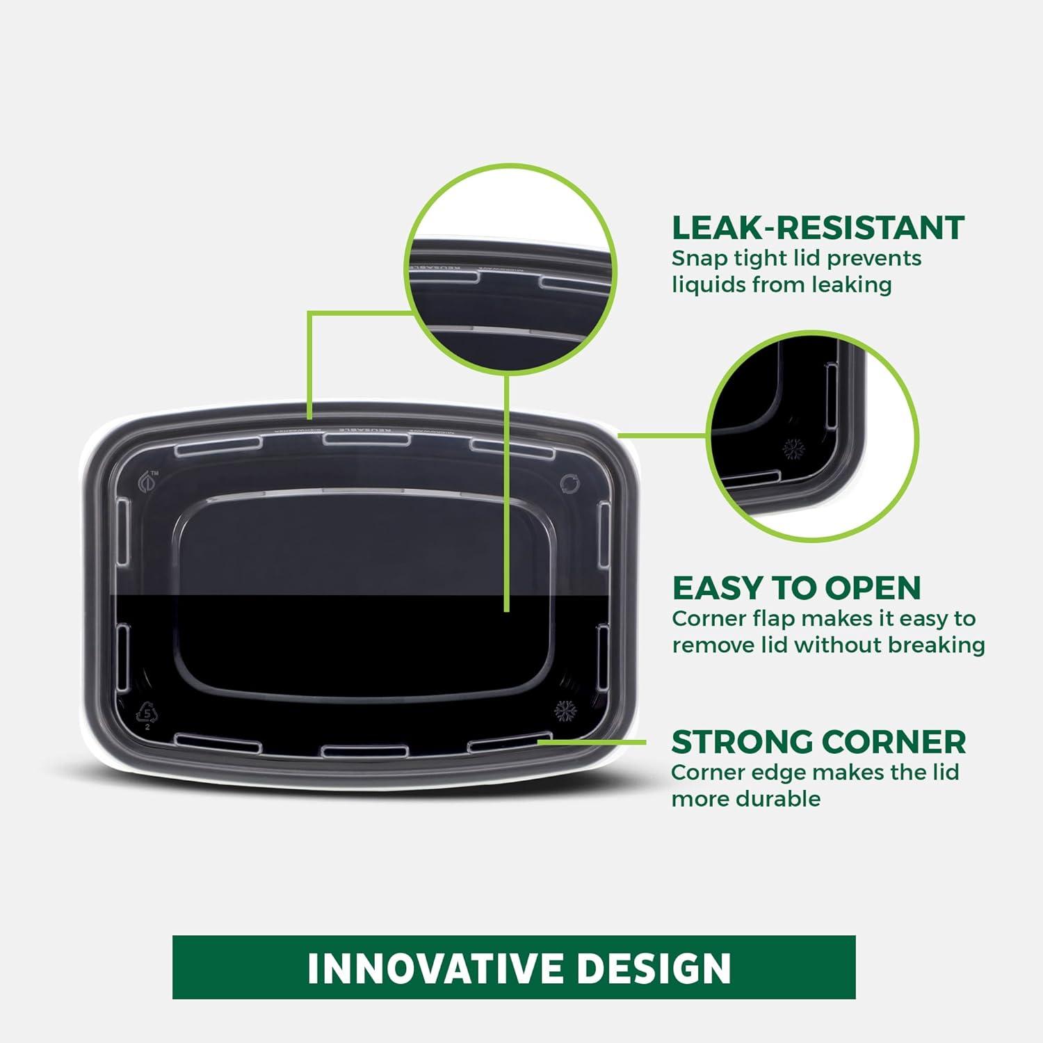 imageFreshware Meal Prep Containers 150 Pack 1 Compartment Food Storage Containers with Lids Bento Box BPA Free Stackable MicrowaveDishwasherFreezer Safe 28 ozBlack