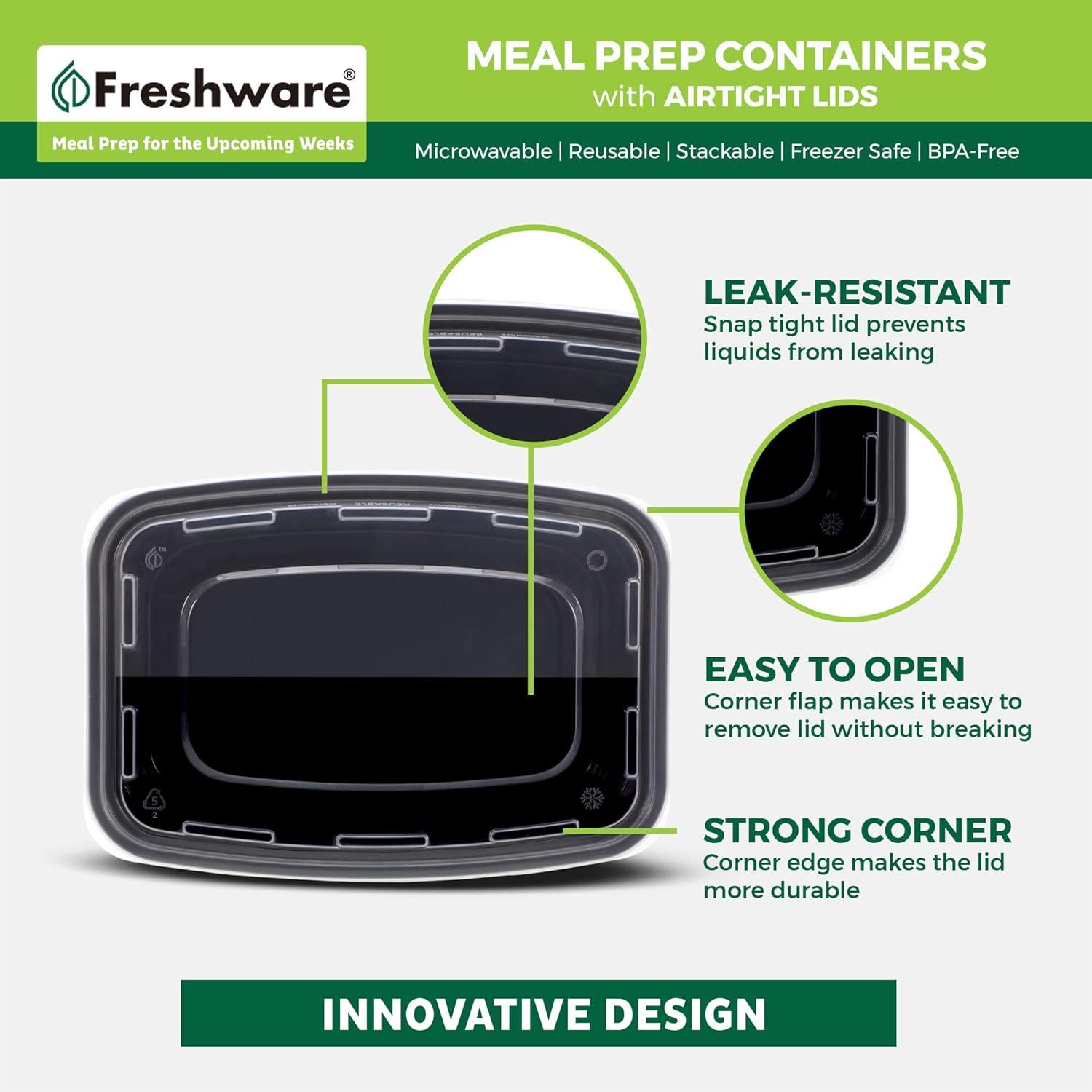 imageFreshware Meal Prep Containers 150 Pack 1 Compartment Food Storage Containers with Lids Bento Box BPA Free Stackable MicrowaveDishwasherFreezer Safe 28 ozBlack