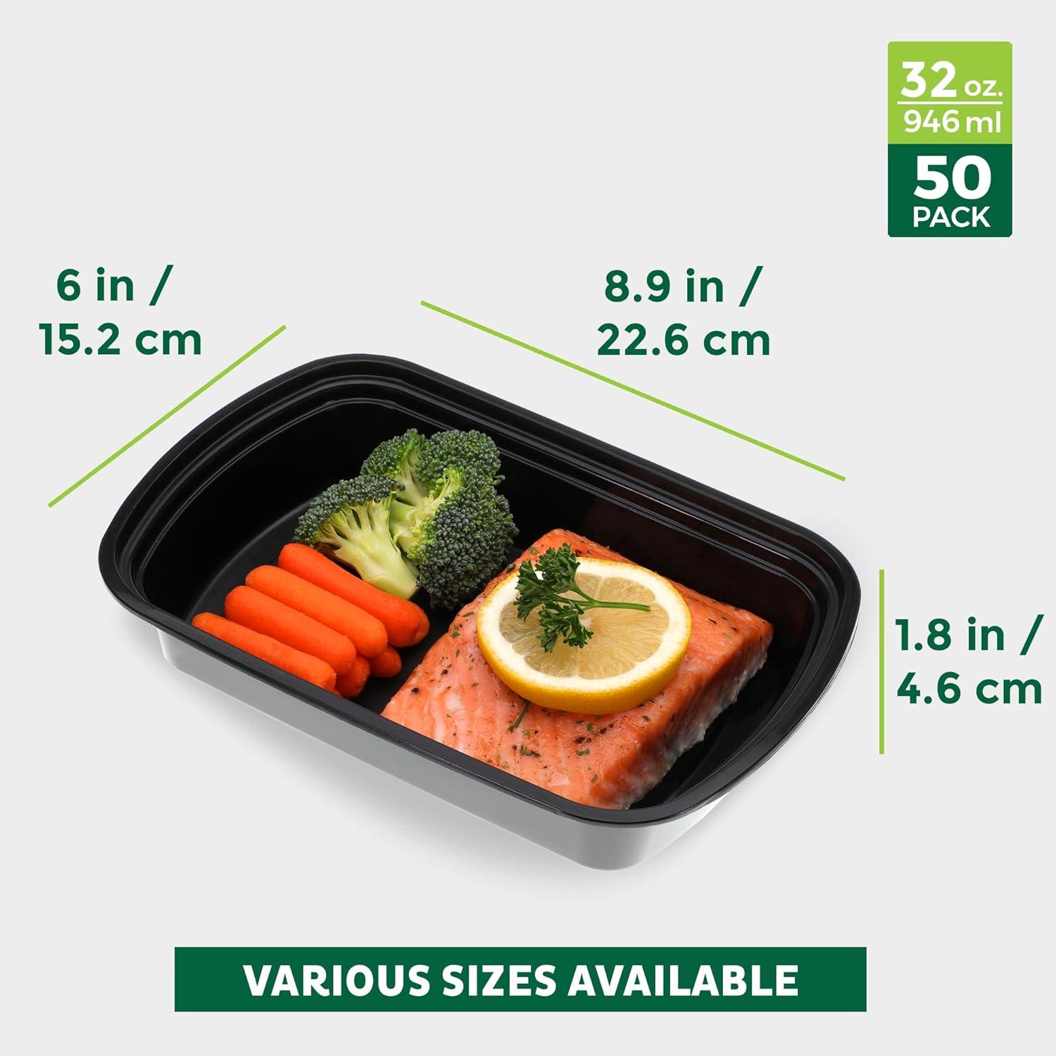 imageFreshware Meal Prep Containers 150 Pack 1 Compartment Food Storage Containers with Lids Bento Box BPA Free Stackable MicrowaveDishwasherFreezer Safe 28 ozBlack