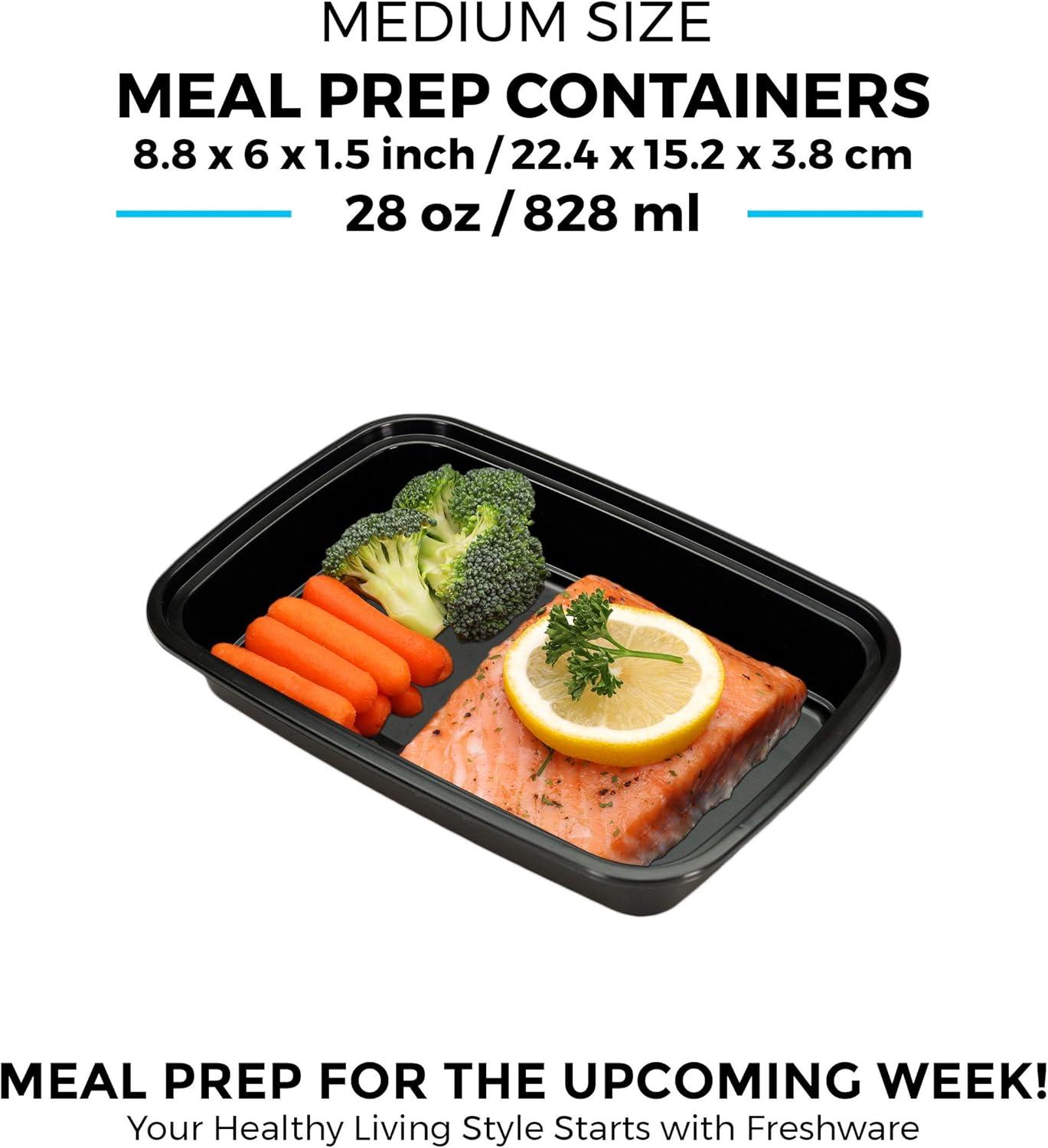 imageFreshware Meal Prep Containers 150 Pack 1 Compartment Food Storage Containers with Lids Bento Box BPA Free Stackable MicrowaveDishwasherFreezer Safe 28 ozBlack