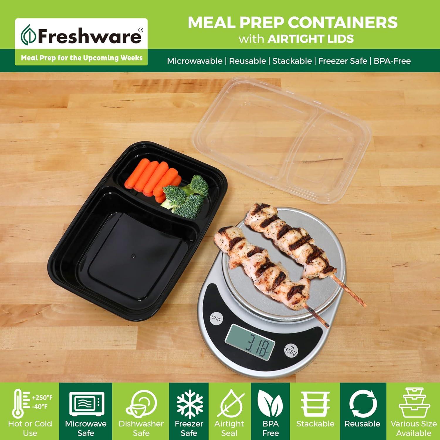 imageFreshware Meal Prep Containers 150 Pack 1 Compartment Food Storage Containers with Lids Bento Box BPA Free Stackable MicrowaveDishwasherFreezer Safe 28 ozBlack