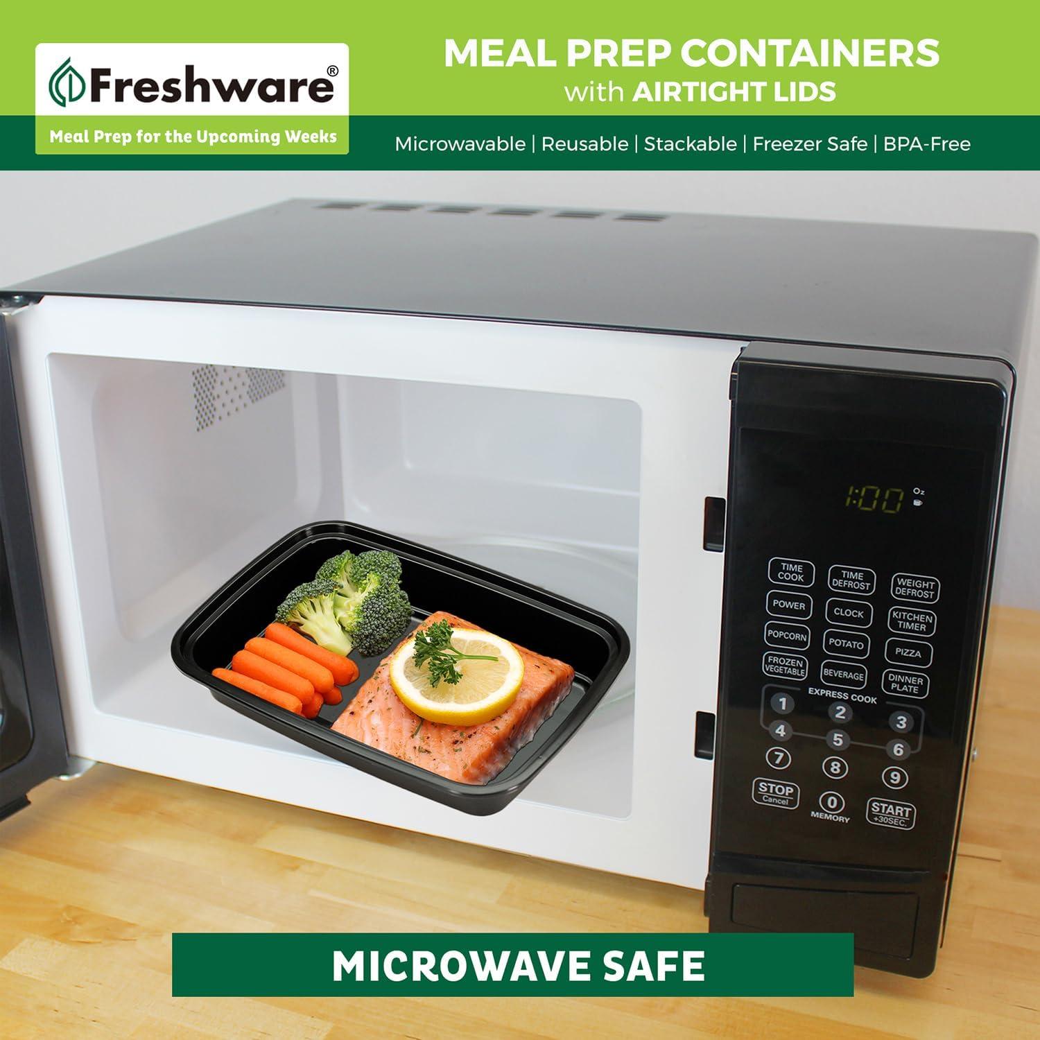 imageFreshware Meal Prep Containers 150 Pack 1 Compartment Food Storage Containers with Lids Bento Box BPA Free Stackable MicrowaveDishwasherFreezer Safe 28 ozBlack