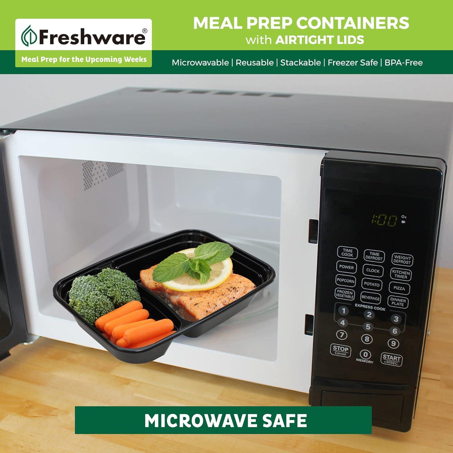 imageFreshware Meal Prep Containers 150 Pack 1 Compartment Food Storage Containers with Lids Bento Box BPA Free Stackable MicrowaveDishwasherFreezer Safe 28 ozBlack