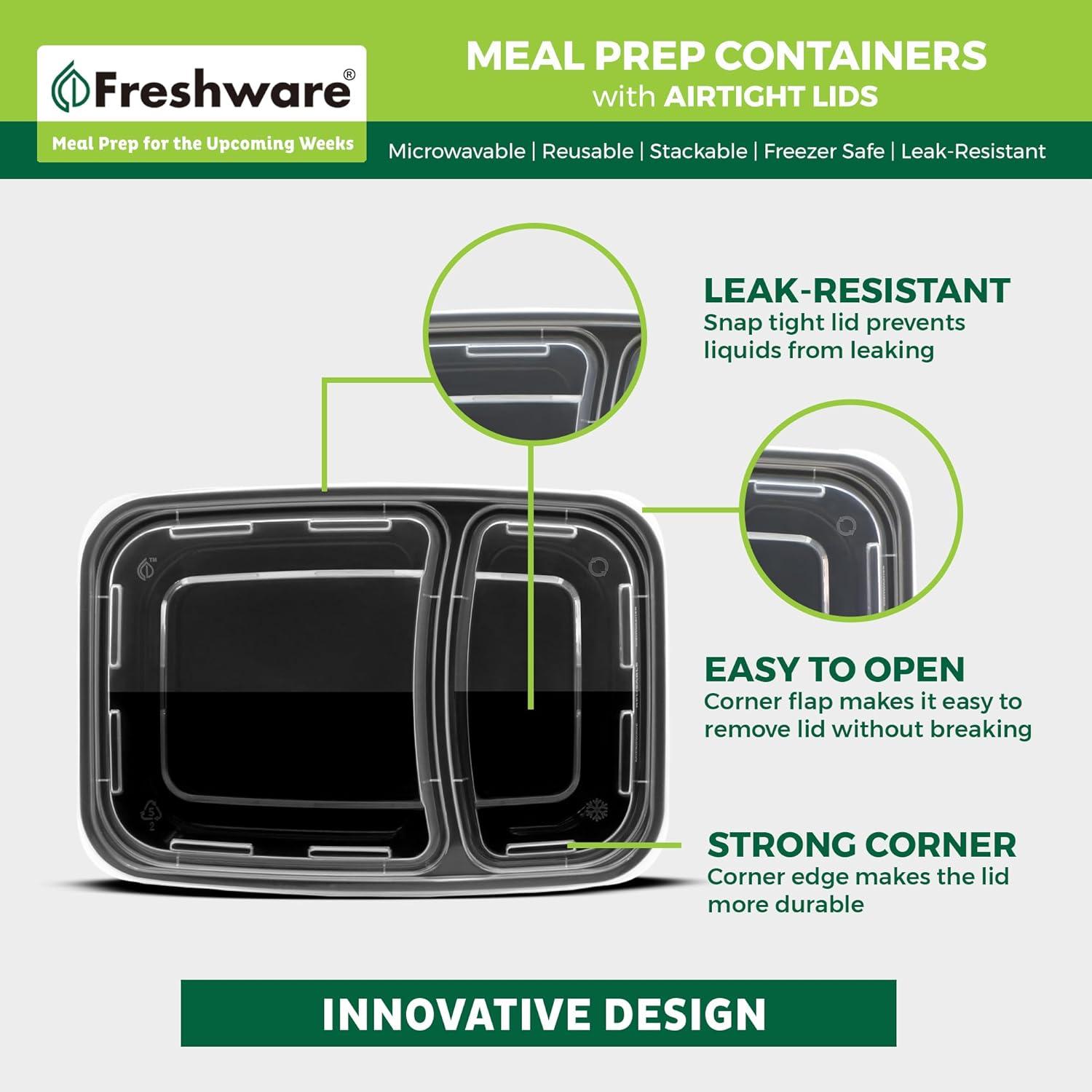 imageFreshware Meal Prep Containers 150 Pack 1 Compartment Food Storage Containers with Lids Bento Box BPA Free Stackable MicrowaveDishwasherFreezer Safe 28 ozBlack