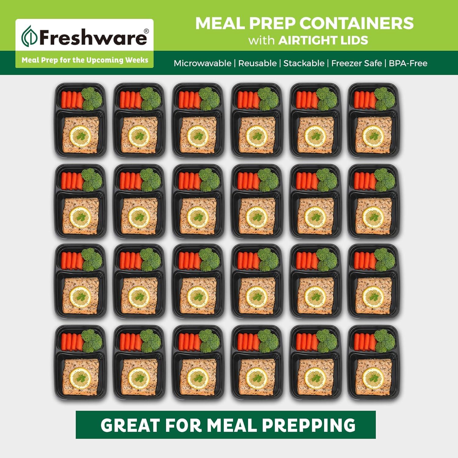 imageFreshware Meal Prep Containers 150 Pack 1 Compartment Food Storage Containers with Lids Bento Box BPA Free Stackable MicrowaveDishwasherFreezer Safe 28 ozBlack
