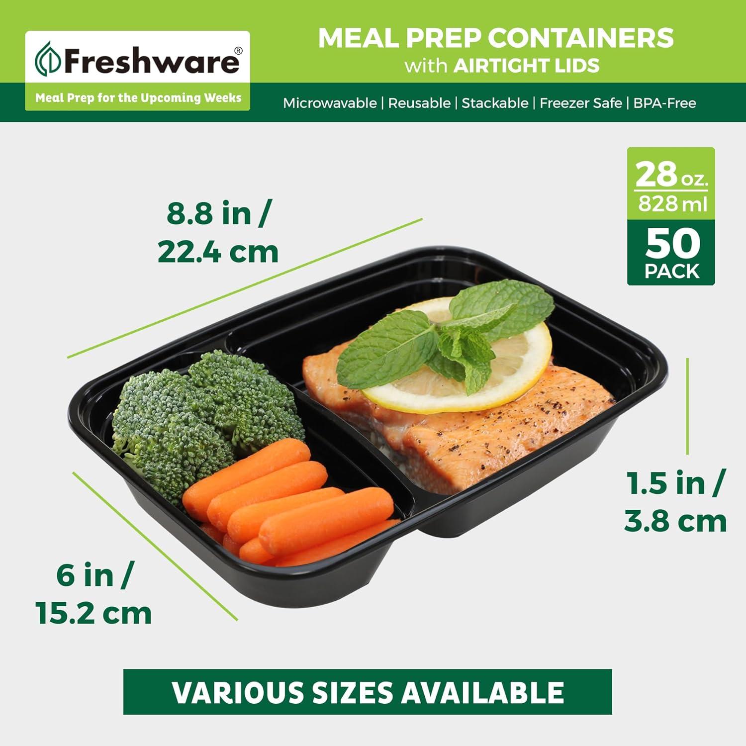 imageFreshware Meal Prep Containers 150 Pack 1 Compartment Food Storage Containers with Lids Bento Box BPA Free Stackable MicrowaveDishwasherFreezer Safe 28 ozBlack