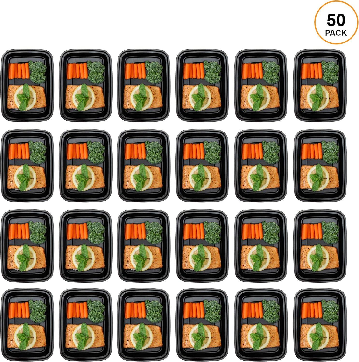 imageFreshware Meal Prep Containers 150 Pack 1 Compartment Food Storage Containers with Lids Bento Box BPA Free Stackable MicrowaveDishwasherFreezer Safe 28 ozBlack