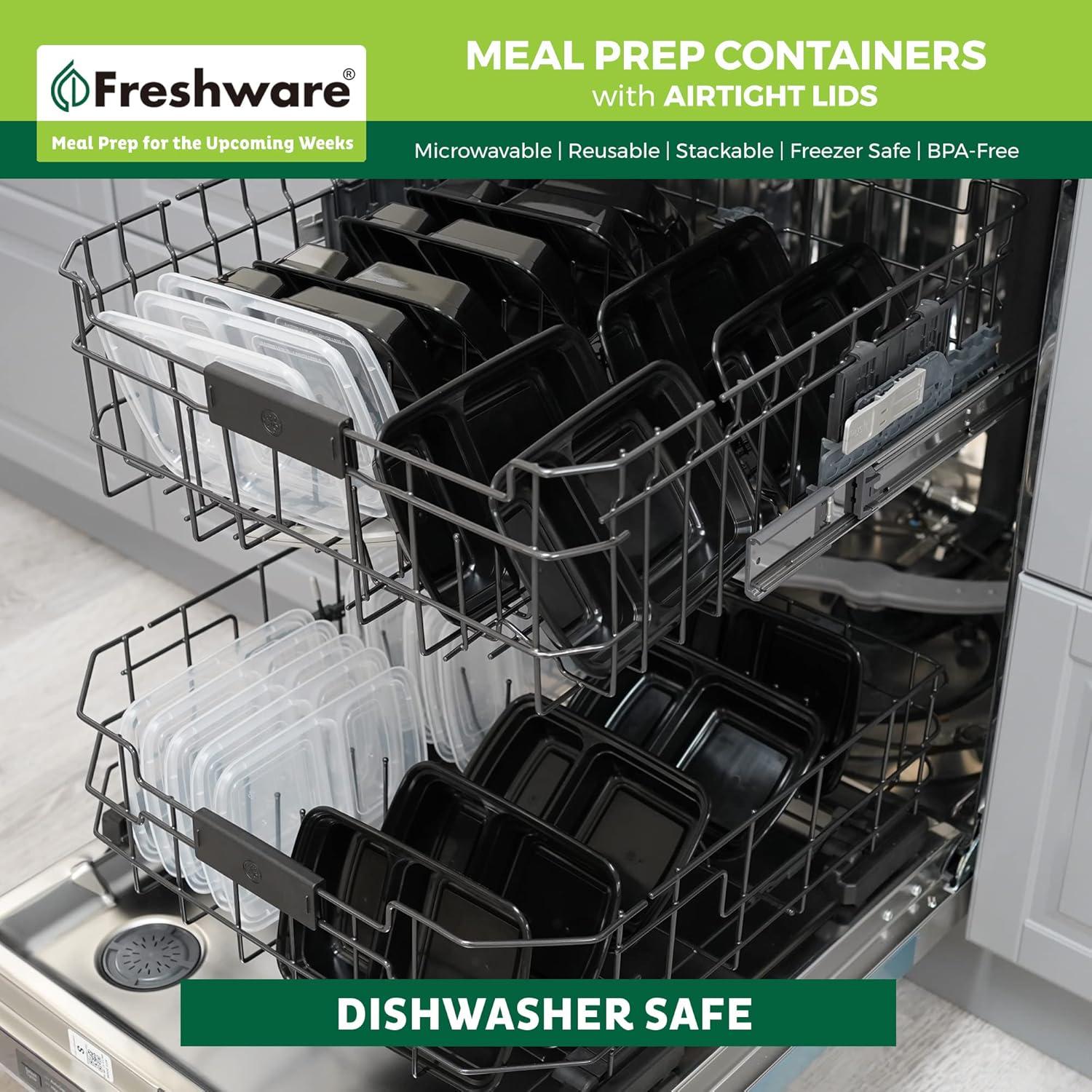 imageFreshware Meal Prep Containers 150 Pack 1 Compartment Food Storage Containers with Lids Bento Box BPA Free Stackable MicrowaveDishwasherFreezer Safe 28 ozBlack